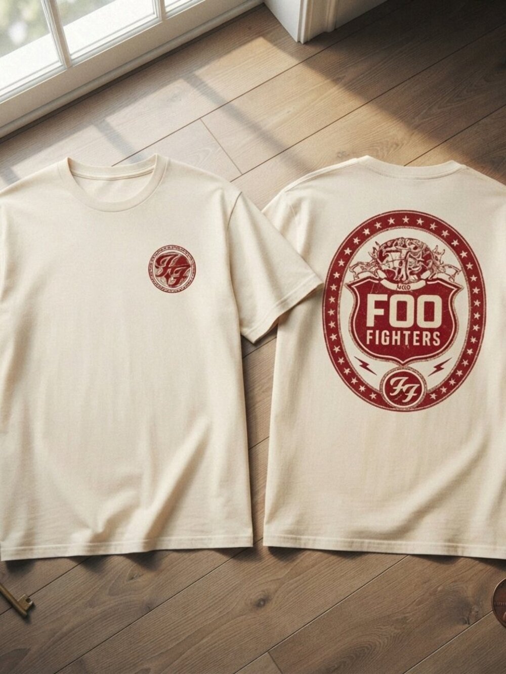 Foo Fighters Rock Band Crest Vintage Sand T-Shirt